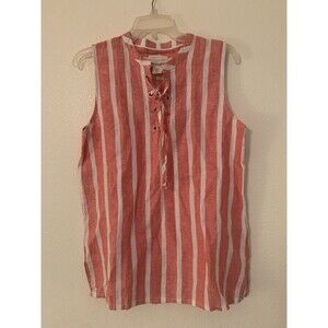 Christian Siriano Women Shirt Small Tunic Blouse 100% Linen Sleeveless Pink
